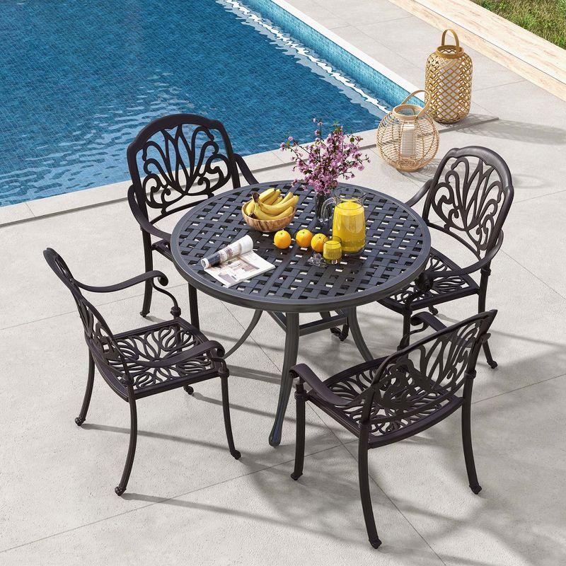 Costway 4 PCS Patio Cast Aluminum Dining Chairs Armrests Outdoor Stackable Brown/White