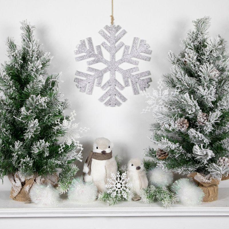 Northlight Glitter Drenched Wooden Snowflake Christmas Ornament - 11.75" - Silver Tone