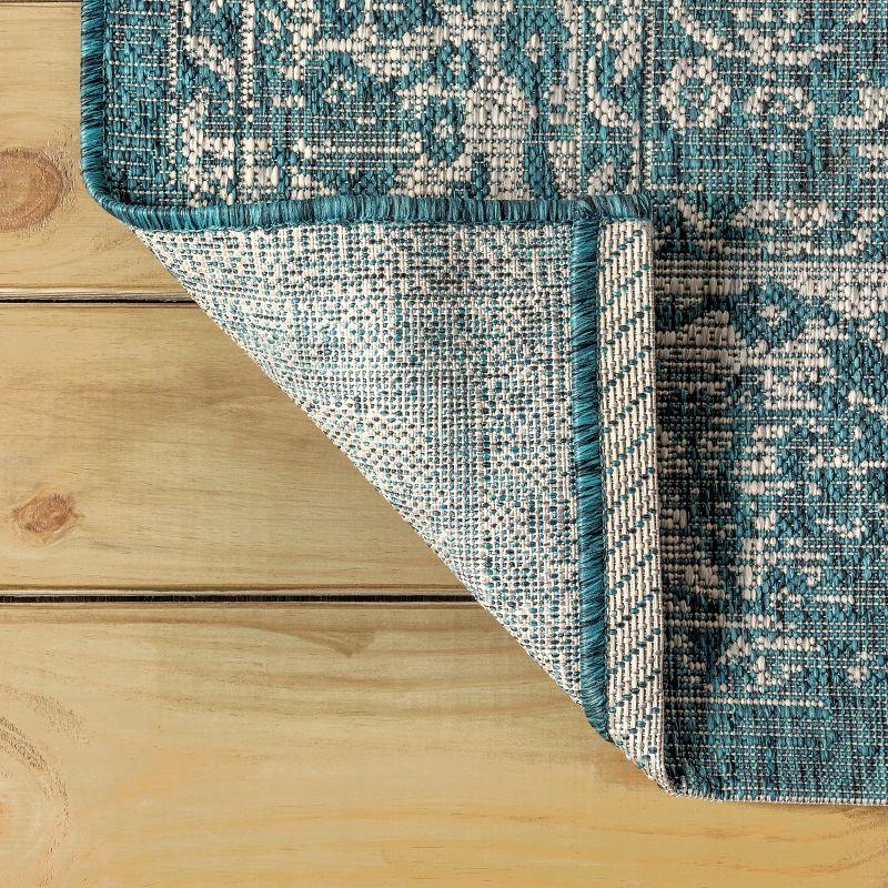 Teal and Gray Bohemian Floral Indoor/Outdoor Area Rug