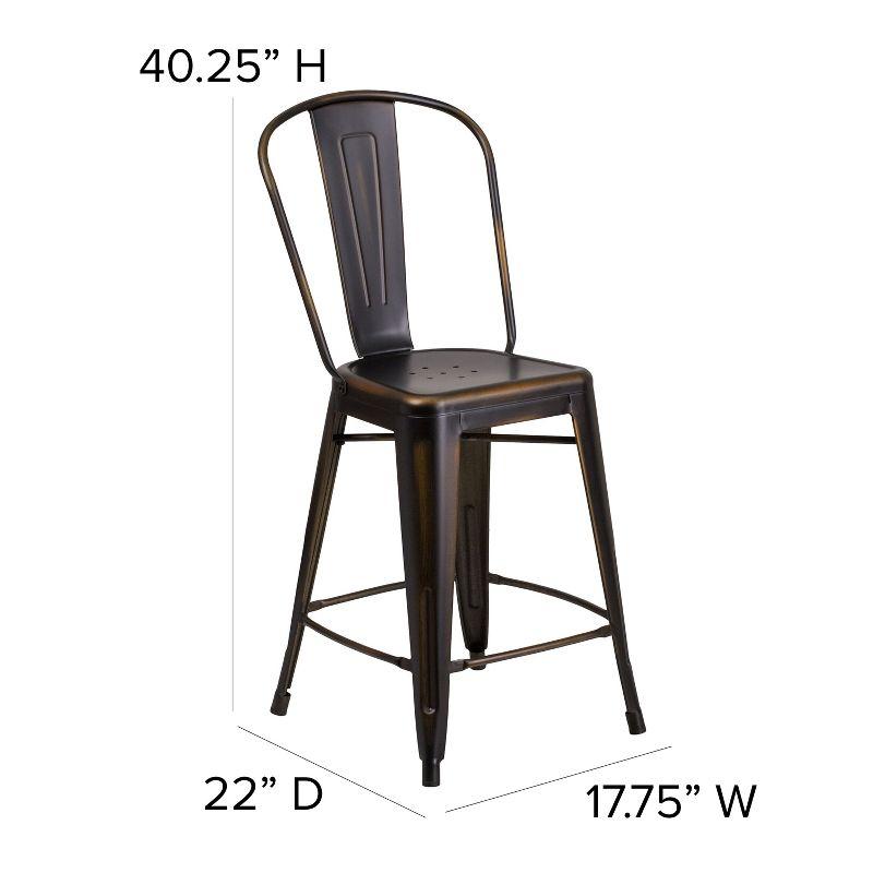 Copper Distressed Metal 24" Indoor-Outdoor Counter Stool with Back