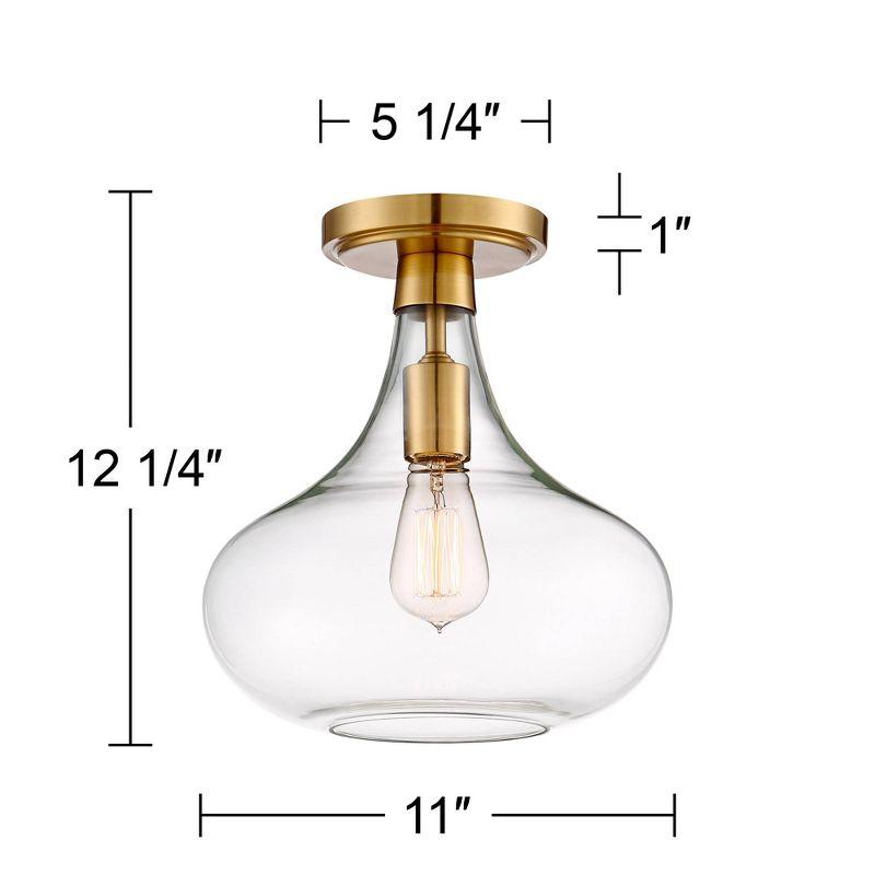 Possini Euro Design Cecil Modern Ceiling Light Semi Flush Mount Fixture 11" Wide Warm Brass Clear Glass for Bedroom Kitchen Living Room Hallway House