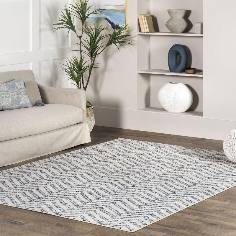 Reversible Blue Geometric Synthetic Area Rug 8' x 10'