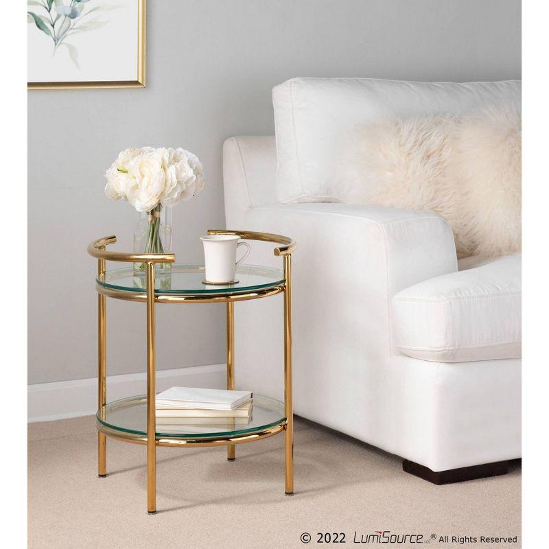 Rhonda Side Table Gold/Clear Glass - LumiSource: Art Deco, Tiered Design, Oval Shape, 22" Height