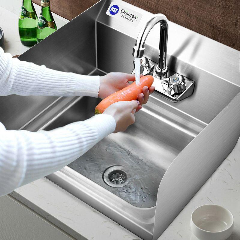 Tangkula Stainless Steel Sink NSF Wall Mount Hand Washing Sink with Faucet & Side Splash