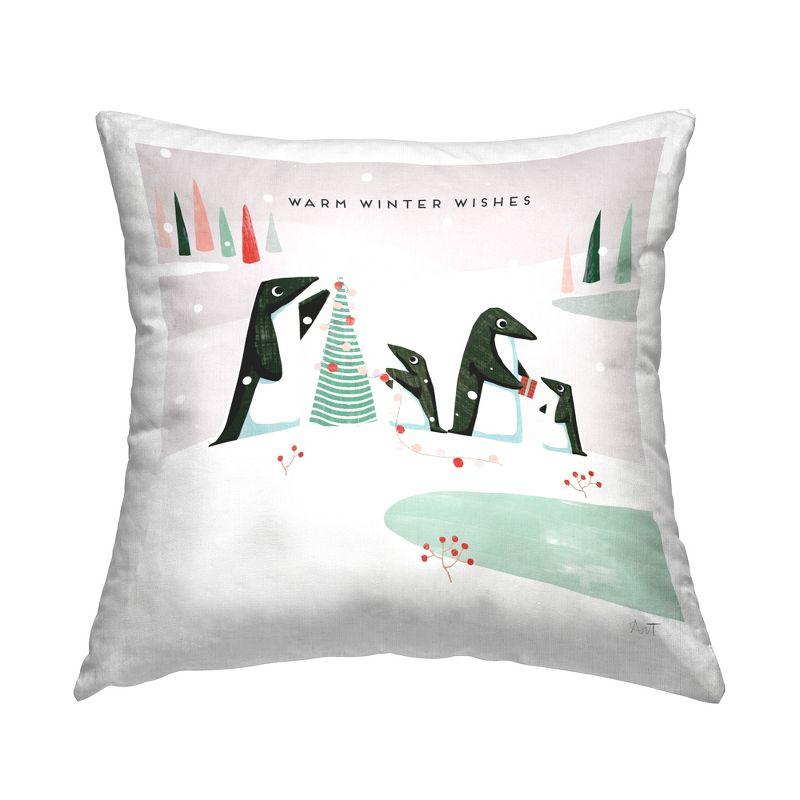 Warm Winter Wishes Penguins Decorative Square Throw Pillow