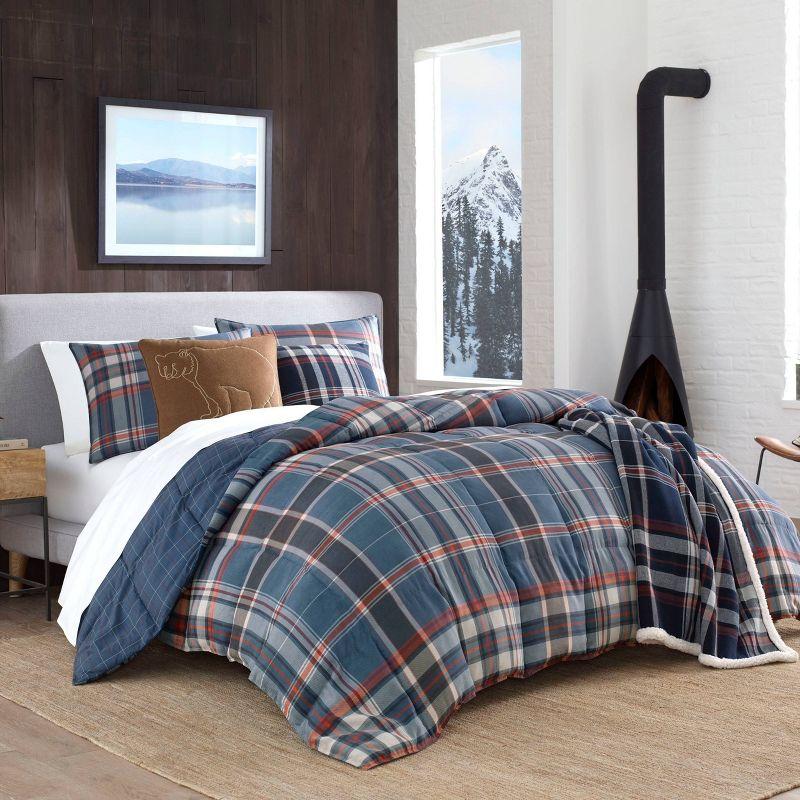 Navy Plaid Microfiber Down Alternative Full Bedspread Set