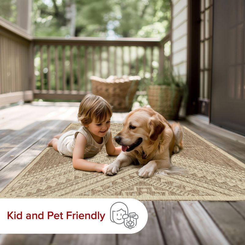 Steelside™ Zac Geometric Indoor/Outdoor Area Rug for Living Room Patio Deck Front Porch Kitchen, Brown/Ivory