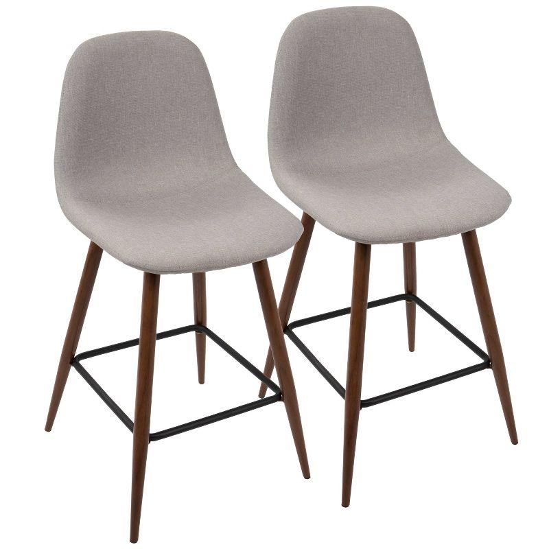 Set of 2 Pebble Mid-Century Modern Counter Height Barstools Light Gray - LumiSource: Upholstered, Metal Legs, Spot Clean
