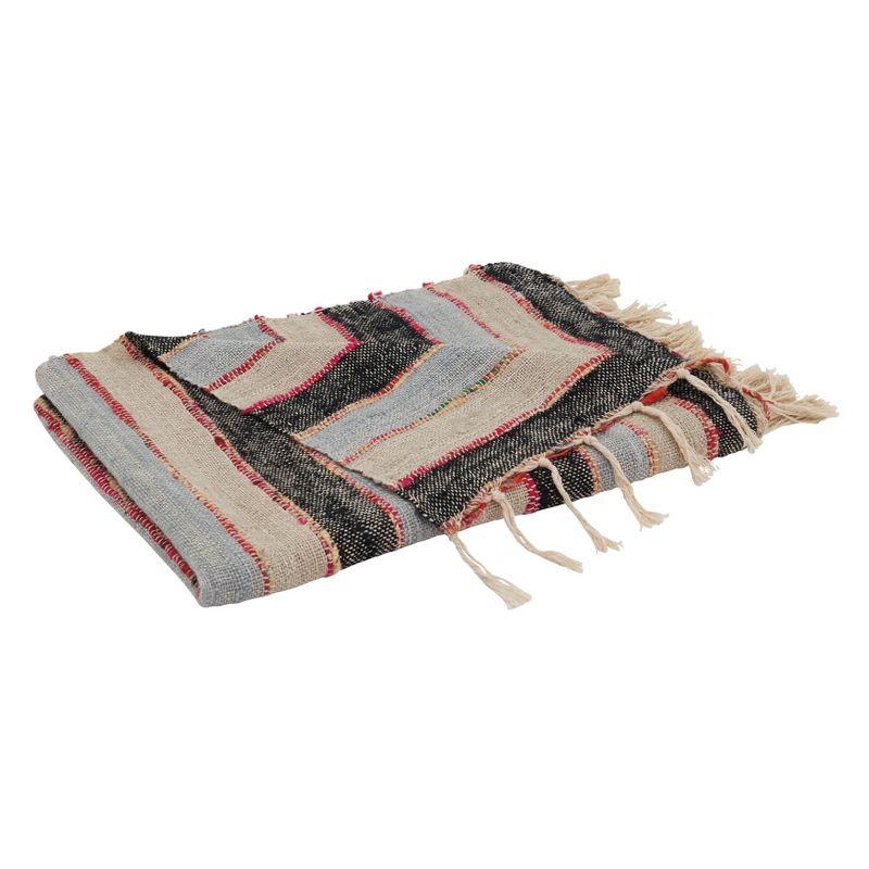 Multicolor Striped Cotton Throw Blanket with Fringe