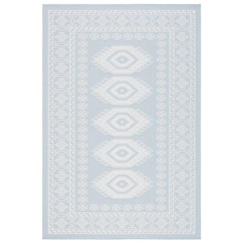 Aqua Blue Ivory Rectangular Synthetic Washable Rug