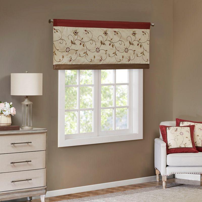 Serene Floral Embroidered 50'' W Window Valance