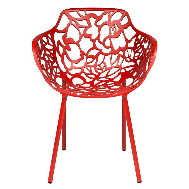 LeisureMod Devon Aluminum Stackable Outdoor Dining Armchair Set of 2, Red
