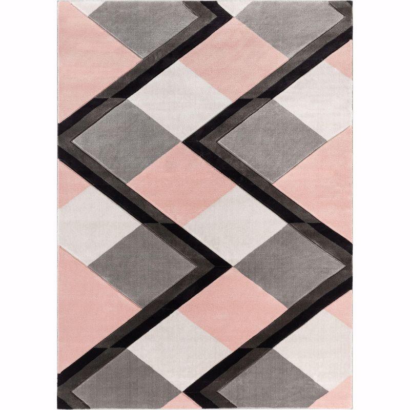 Well Woven Naya Blush Pink Modern Geometric Diamond Boxes Pattern Area Rug 5x7 (5'3" x 7'3")