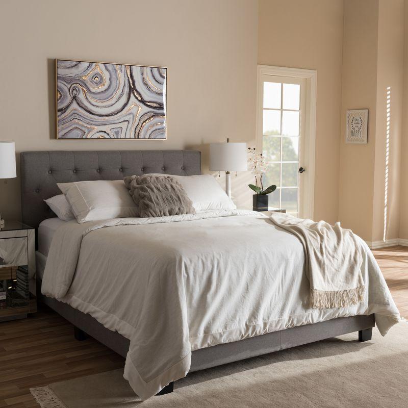 Light Gray Tufted Upholstered Full Bed with Wood Frame