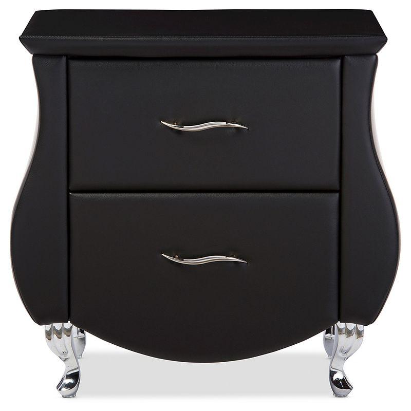 Erin 25.7" Modern Black Faux Leather 2-Drawer Nightstand