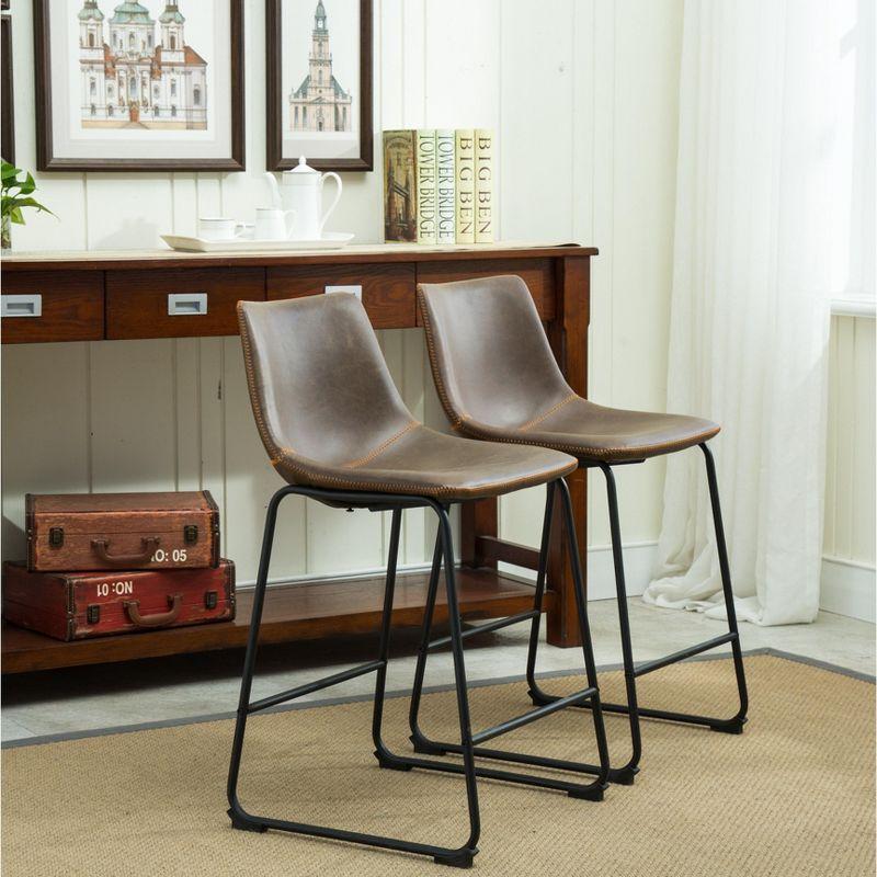 Roundhill Furniture Lotusville Vintage PU Leather Barstools, Antique Brown, Set of 2
