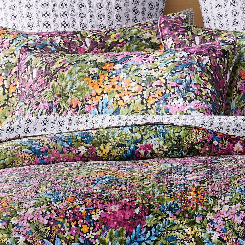 Twin Black Cotton Reversible Floral Quilt Set