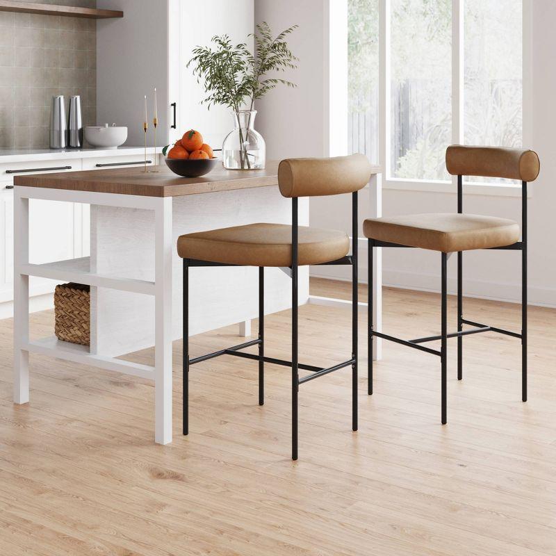 Nathan James Set of 2 Dahlia Counter Height Barstools Brown Faux Leather