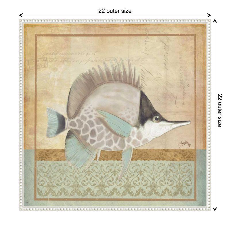 Vintage Fish IV Coastal Canvas Wall Art in White Frame