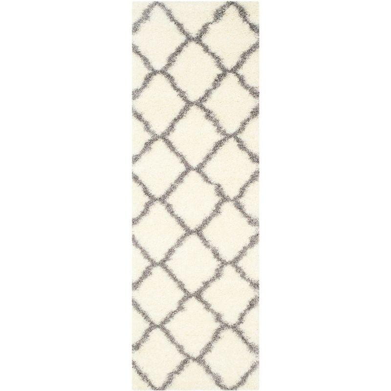 Ivory and Grey Synthetic Hand-Knotted Shag Rug