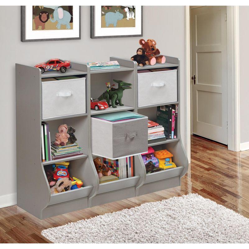 Woodgrain Gray Kids Upright Storage Nook with Reversible Basket