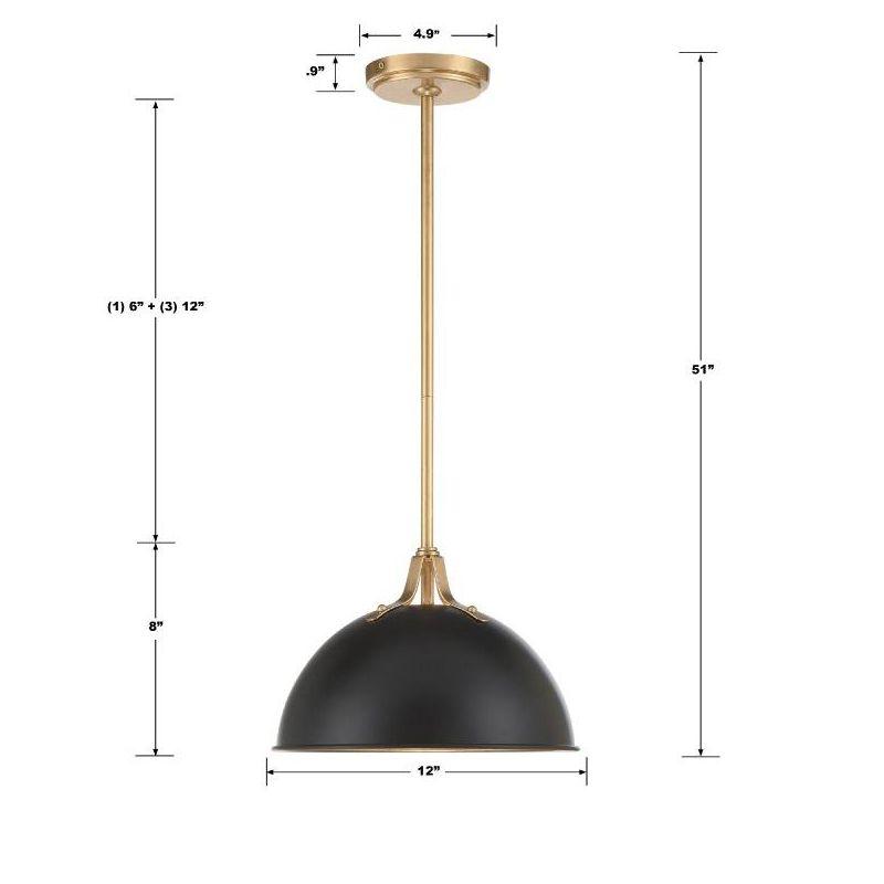 Matte Black and Antique Gold Mini Dome Pendant Light