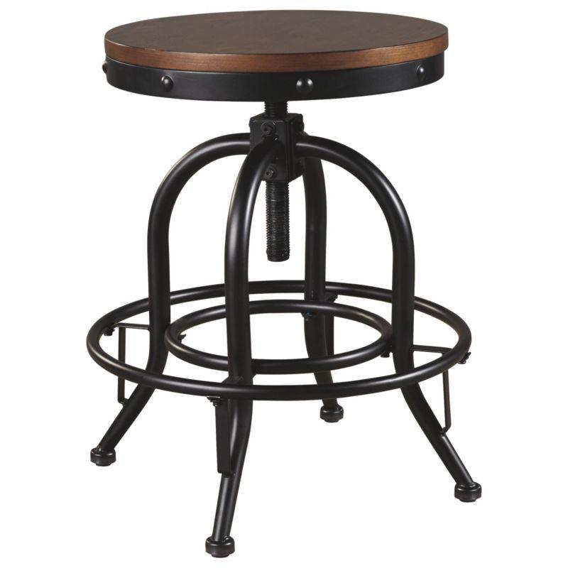 Industrial Brown Wood and Metal Swivel Barstool Set