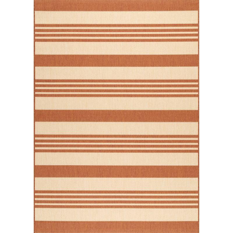 Terracotta Striped Easy-Care Synthetic 4' x 6' Outdoor Rug