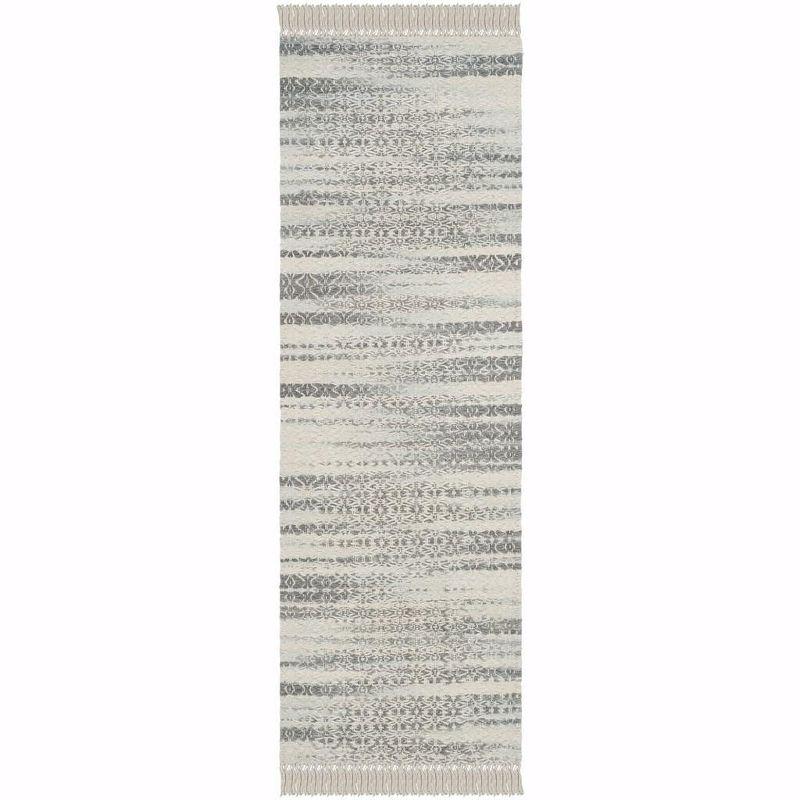 Ivory and Gray Geometric Flat Woven Cotton Runner Rug