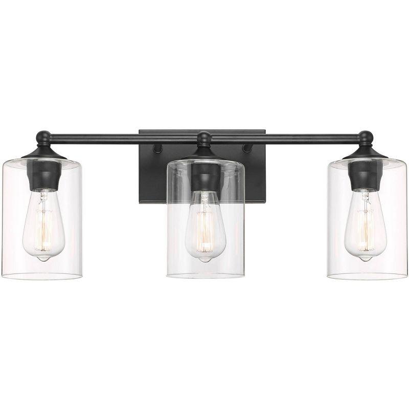360 Lighting Bellings Modern Wall Light Black Metal Hardwire 24" 3-Light Fixture Clear Glass Cylinder Shade for Bedroom Bathroom Vanity Reading House