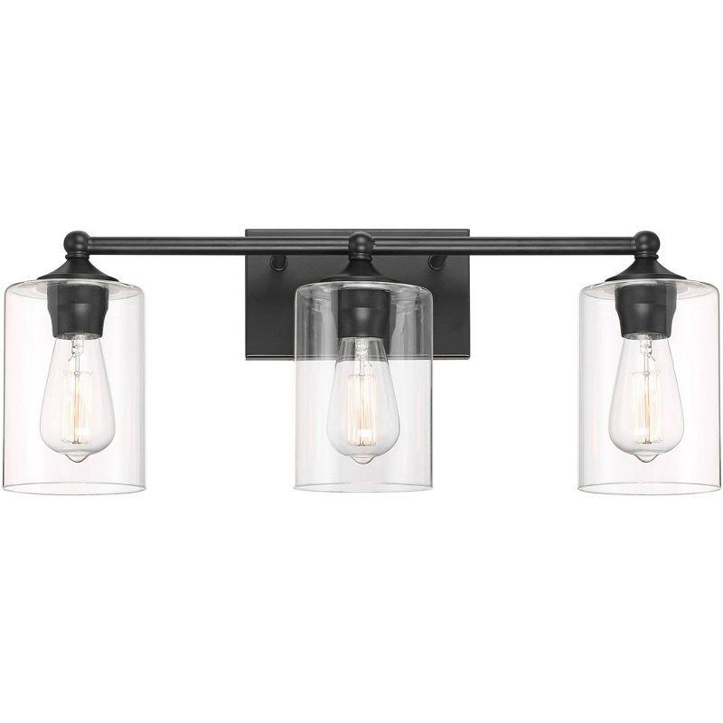 Bellings 30" Black Metal 3-Light Wall Sconce with Clear Glass Cylinders