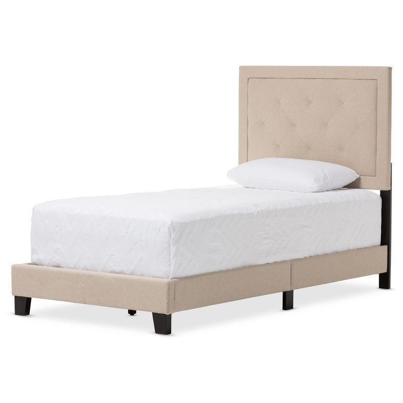 Twin Paris Modern And Contemporary Linen Upholstered Tufting Platform Bed Beige - Baxton Studio: Rubberwood, No Box Spring Needed