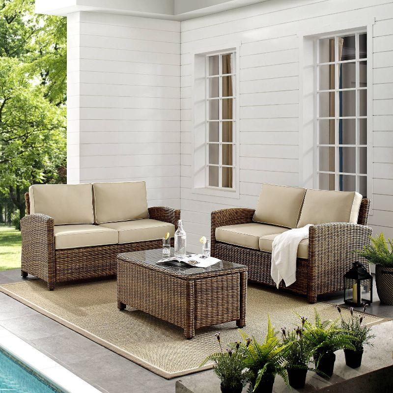 Bradenton 3-Piece Brown Wicker Outdoor Seating Set with Sand Cushions