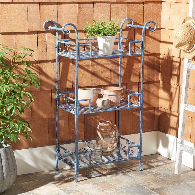 Antique Blue Victorian Inspired 3-Tier Iron Shelf