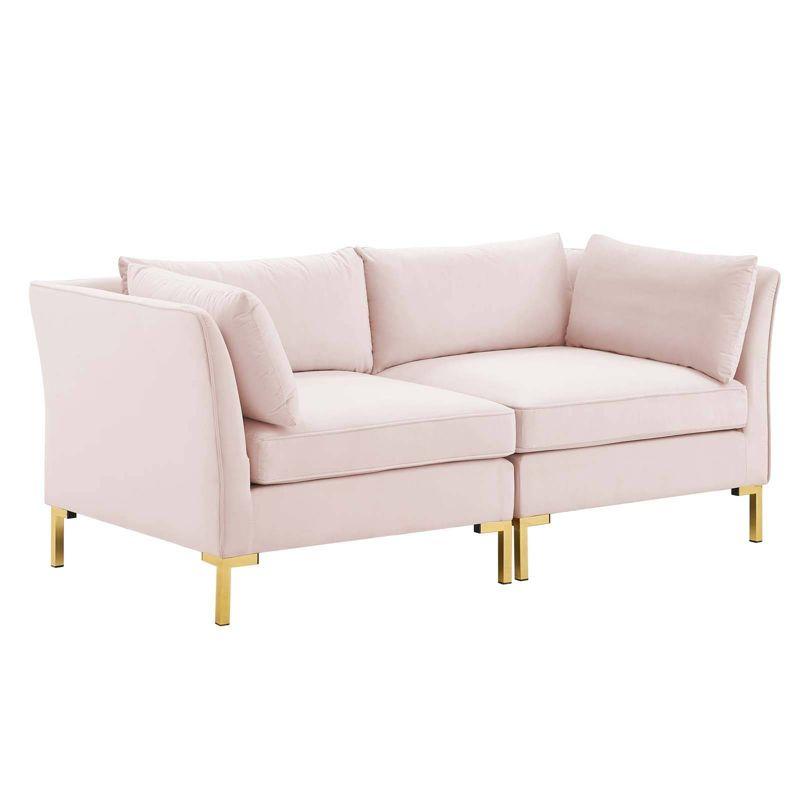 Luxe Pink Velvet 72" Loveseat with Gold Metal Legs