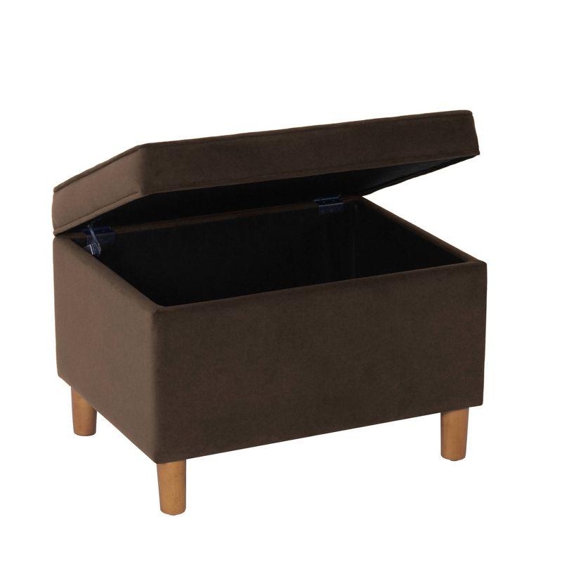 24" Dinah Storage Ottoman Chocolate Brown - HomePop: Velvet Upholstered, Honey Oak Wood Legs, Safety Hinges