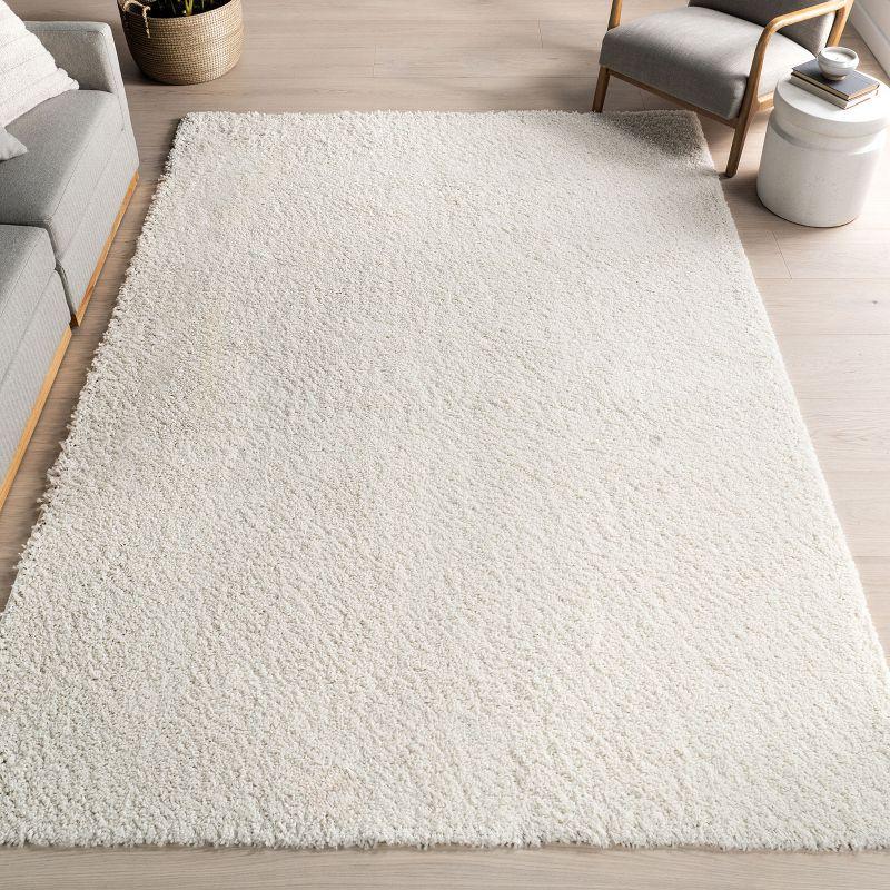 Nuloom Marleen Solid 8 Square Shag Indoor Area Rug for Living Room Bedroom Dining Room Nursery, Off White