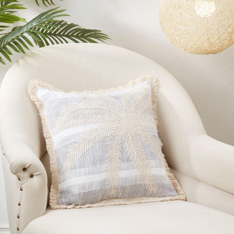 Palm Breeze Embroidered Cotton Euro Throw Pillow Cover