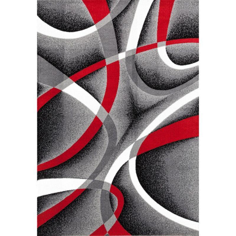 Gray and Red Abstract Geometric 8' x 10' Synthetic Area Rug