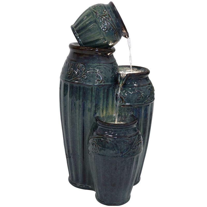 Dark Cyan Ceramic Vase Outdoor Water Fountain with LED Lights