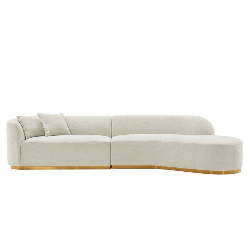 131.89" Daria Linen Upholstered Sofa Sectional with Pillows Ivory - Manhattan Comfort: Modern Modular, Pine Frame, Metal Legs