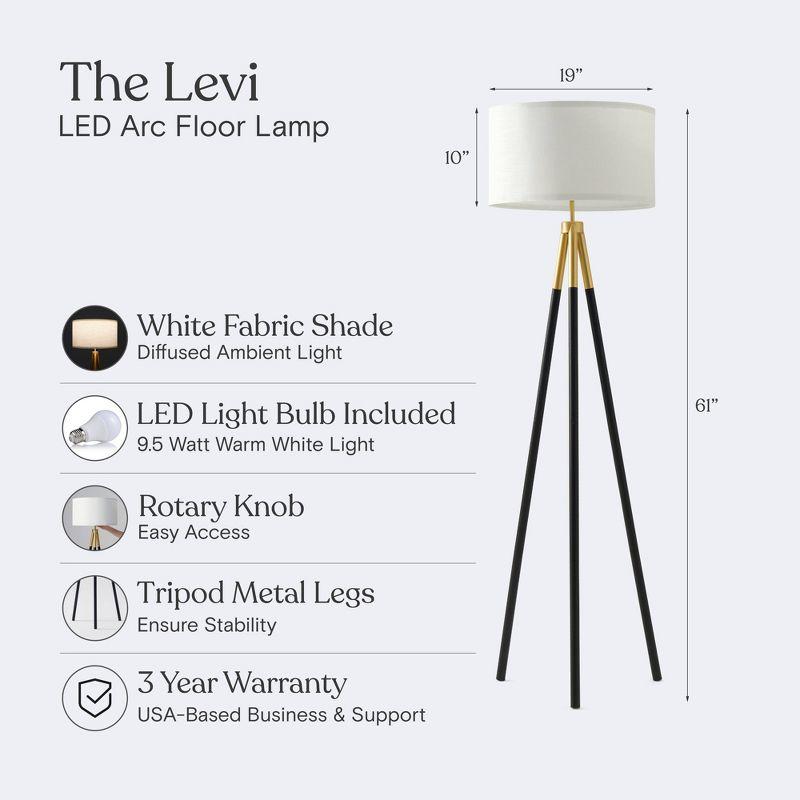 Brightech Levi 61 in. Mid Century Modern Tripod Floor Lamp with Fabric Drum Shade and Gold Finish - LED Bulb Included