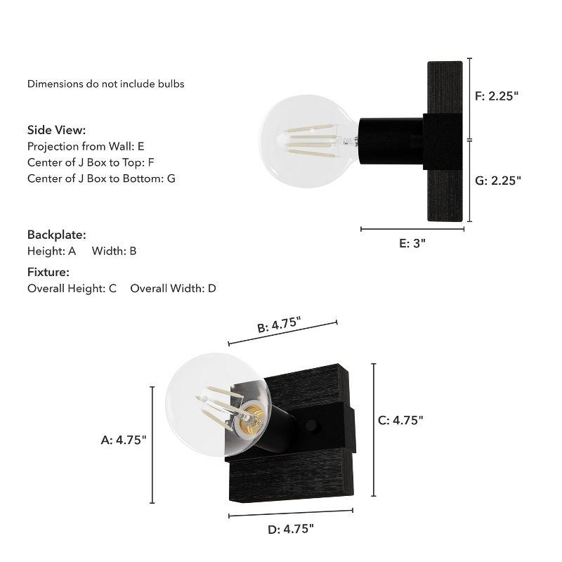 Hunter Fan Donelson Natural Black Iron and Dark Ash Sconce Wall Light Fixture: ETL Listed, Dimmable, Metal Body