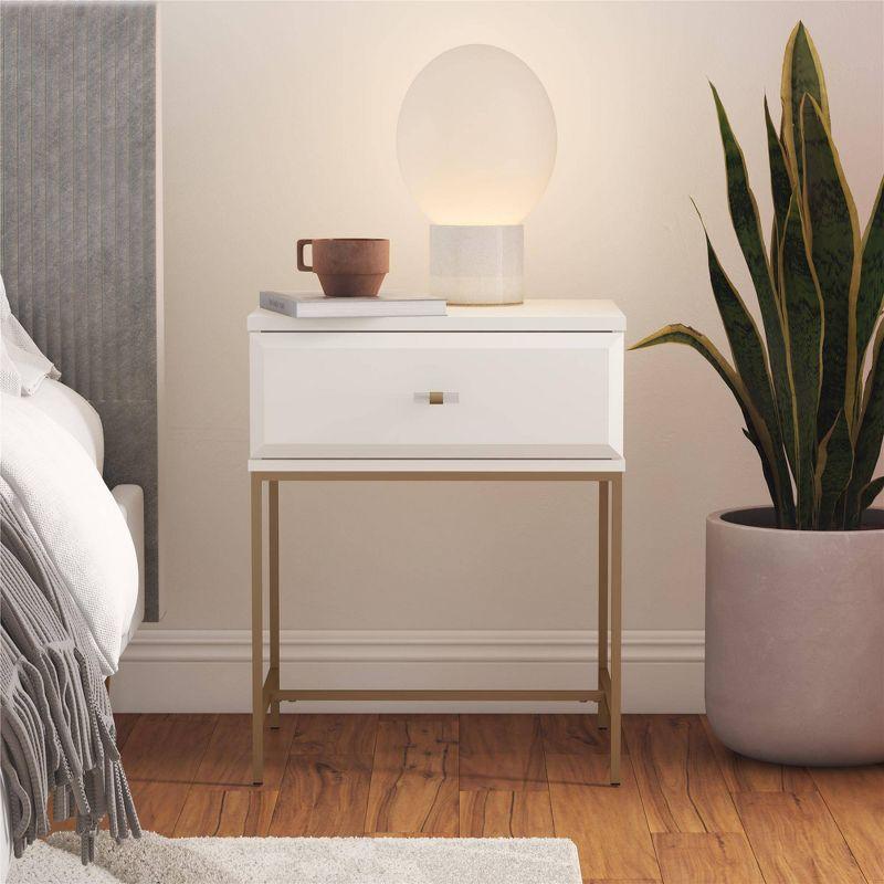 Effie White and Gold 1-Drawer Nightstand with Lucite Pull