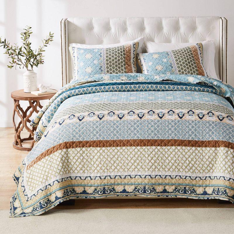 Thalia Blue Cotton Twin Reversible Quilt Set