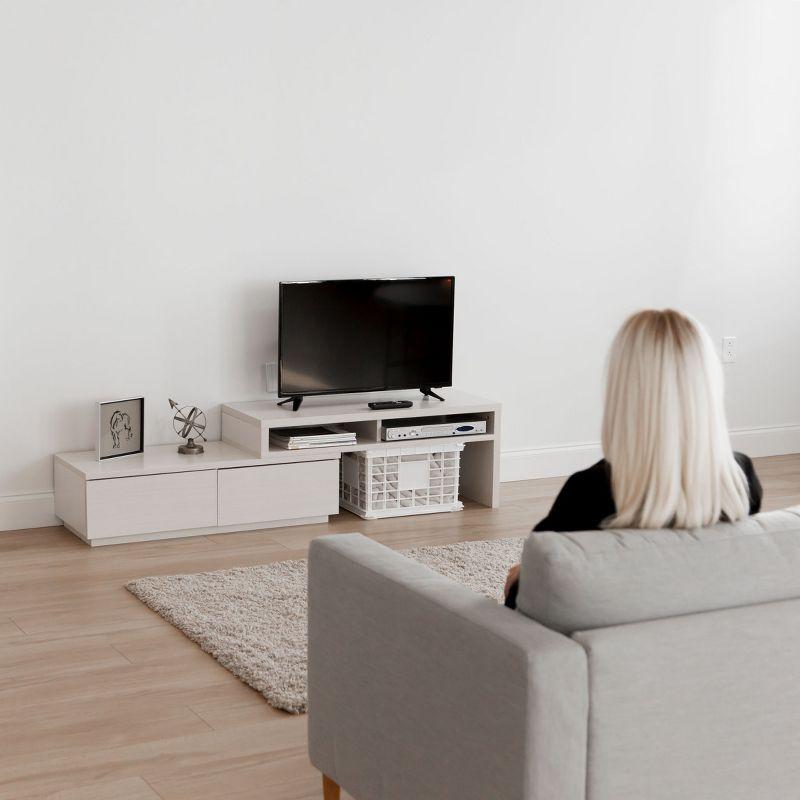 White Adjustable Media Stand with Cabinet and Drawers