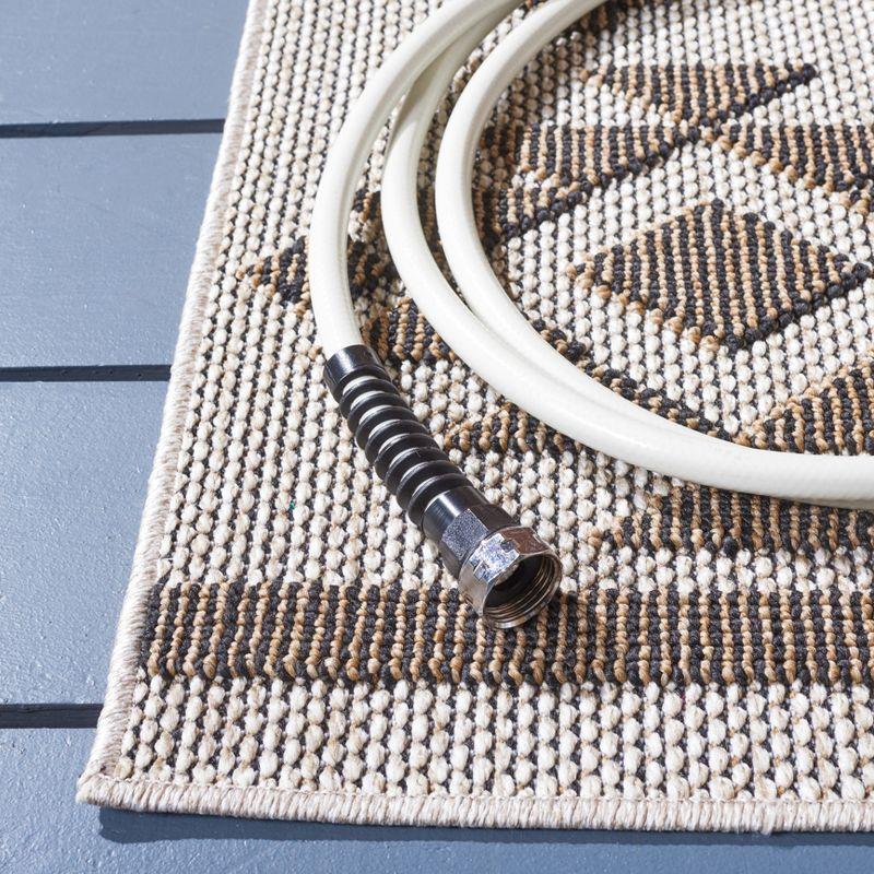 Beige and Dark Beige 79" Square Synthetic Indoor/Outdoor Rug