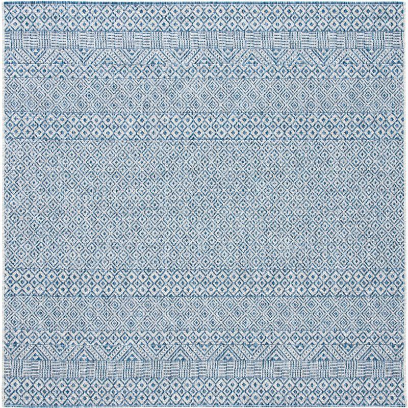 Square Blue Synthetic Non-slip Stain-resistant Area Rug