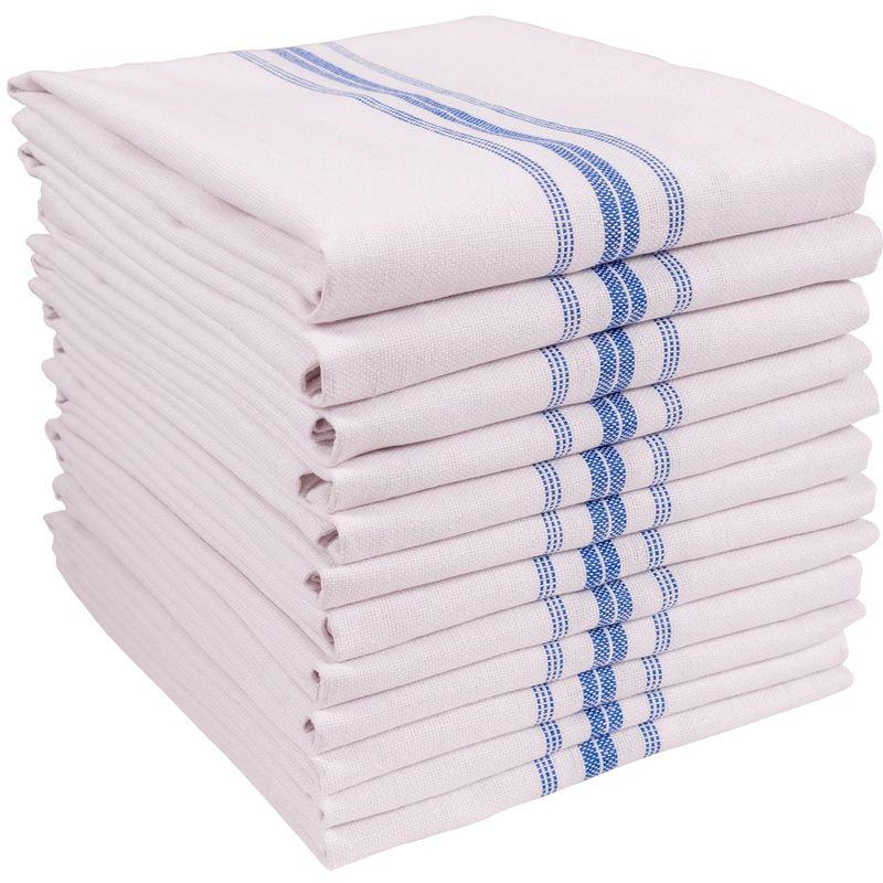 Blue Striped Cotton Kitchen Towels Set of 12