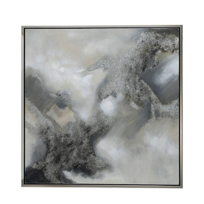 40"x40" Stormy Skies Hand Painted Wall Art with Silver Frame - A&B Home: Contemporary Art Deco, Abstract